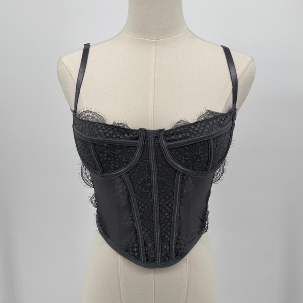 LA Hearts Black Lace Corset Top Boning Adjustable Straps Small